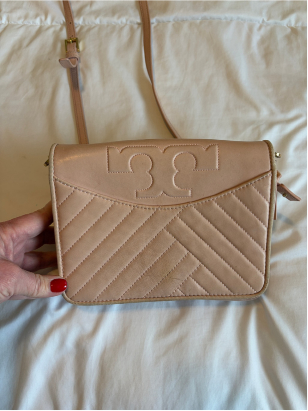 Tory Burch Alexa Quilted Leather Crossbody Bag Purse Pink Gold L1